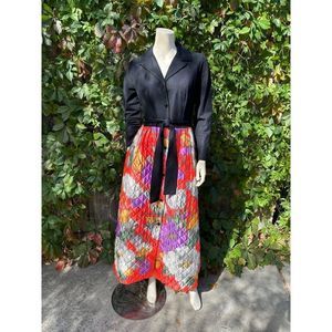 70s Leisure Lady Loungewear Robe House Dress Floral Quilted Belt Art to Wear M/L